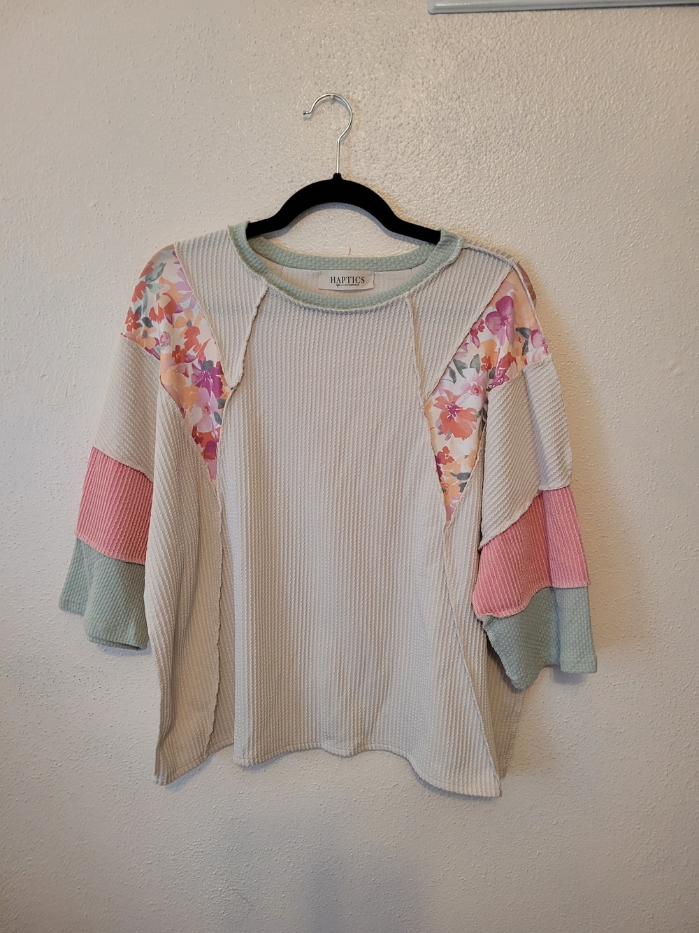 Haptics Floral Patchwork Colorblock Textured Knit Top Boho Cottagecore S